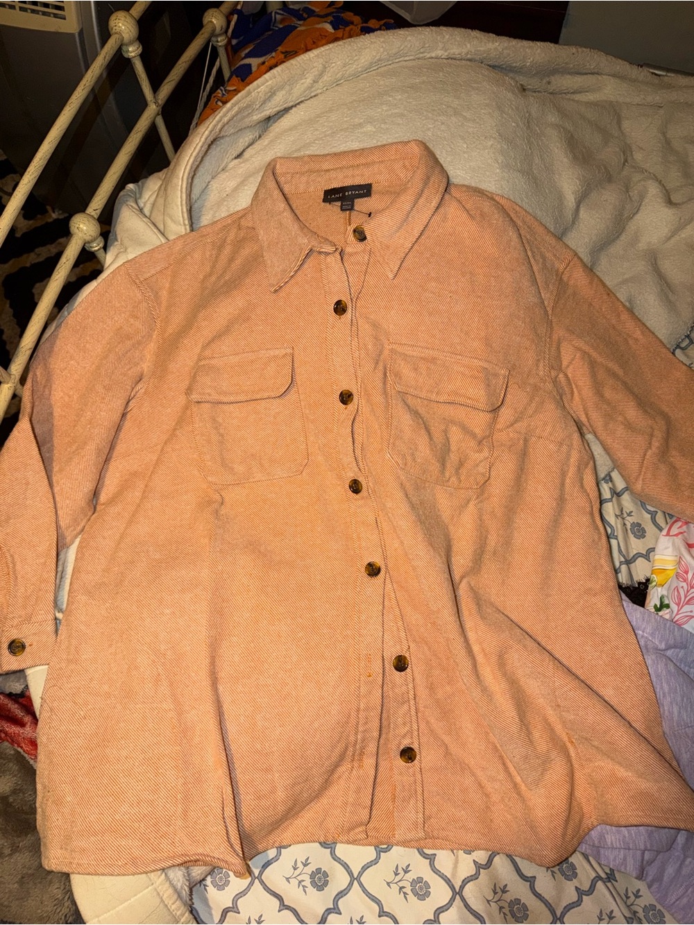 Lane Bryant Button-Front Overshirt in Peach